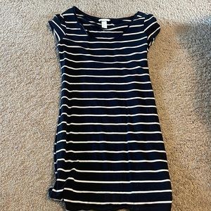 H and m fitted dress navy and white striped dress